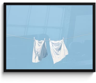 Poster in lijst - Fotolijst 70x50 cm - Posters - Lakens - Waslijn - Blauw - Minimalistisch - Posterlijst zwart - Decoratie - Wanddecoratie woonkamer - Muurdecoratie slaapkamer