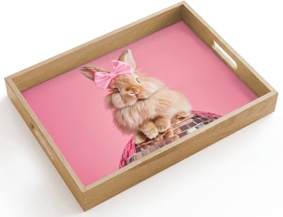 Dienblad hout 40x30 cm - Schootdienblad - Strik - Discobal - Konijn - Borrelplank rechthoek - Plateau dienbladen