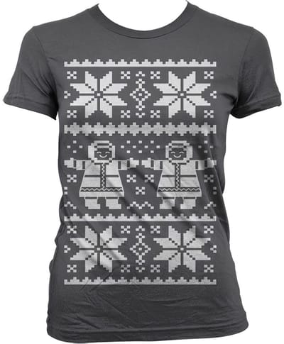 Dames Fun Tshirt -S- Retro X-Mas Knit Pattern Grijs