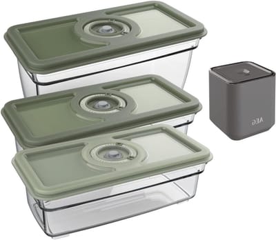 Vacuüm Fresh Kit - Handvacuümpomp Set - Levensmiddelen Conserveren - Automatische Stop - 3 Containers - Grijs