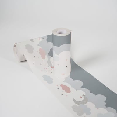 VROLIJKE MAAN EN WOLKEN BEHANGRAND | Zelfklevend - grijs roze - A.S. Création Only Borders 11