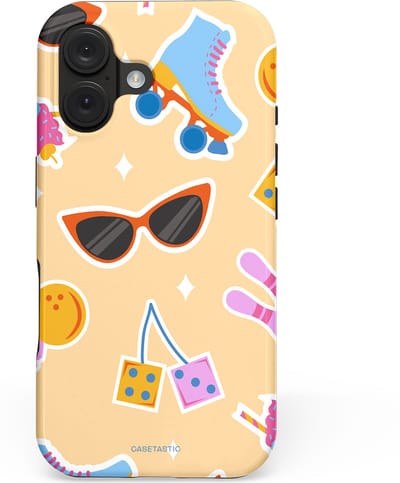 Casetastic hoesje geschikt voor Apple iPhone 16 - MagSafe - Dubbellaagse bescherming - Milkshake vibes - Fashion Case - Beige Lichtblauw Lila Wit