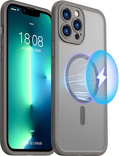 Casemania Hoesje Geschikt voor Apple iPhone 12 Pro - Grijs - Matte Armor Back Cover - Geschikt voor MagSafe