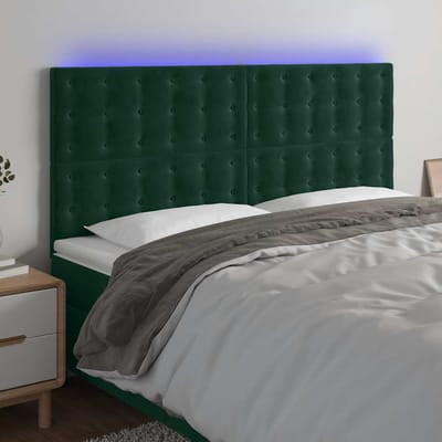 vidaXL - Hoofdbord - LED - 200x5x118/128 - cm - fluweel - donkergroen