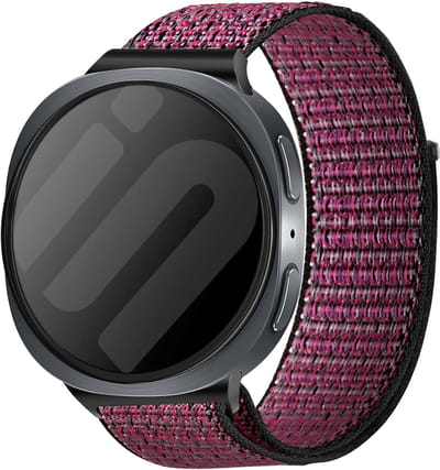 Strap-it Nylon bandje met klittenbandsluiting geschikt voor Samsung Galaxy Watch 9 (40/44mm) / Watch 8 (40/44mm) / 8 Classic (46mm) - true berry