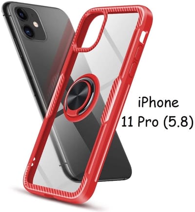 Hoesje Geschikt voor iPhone 11 Pro Luxe Back Hoesje Metalen Ring houder - Rood