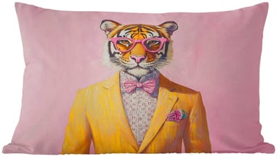 Sierkussens - Kussentjes Woonkamer - 60x40 cm - Tijger - Bril - Geel - Jasje