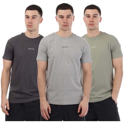 Nicce Heren Petras T-Shirt (Pak van 3) (Houtskool/Lichtgrijs/Olijfgroen)