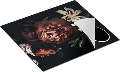 Chefcare Inductie Beschermer Bloemen op een Zwart Achtergrond - 60x50 cm - Afdekplaat Inductie - Kookplaat Beschermer - Inductie Mat