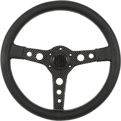 Volant en Fibre de Carbone Cuir Coutures Blanches 350mm 6 Trous Universel pour Modification de Voiture black