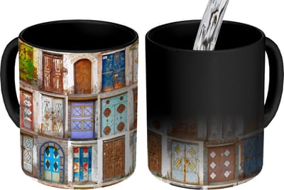 Magische Mok - Foto op Warmte Mokken - Koffiemok - Deuren - Architectuur - Vintage - Collage - Magic Mok - Beker - 350 ML - Theemok