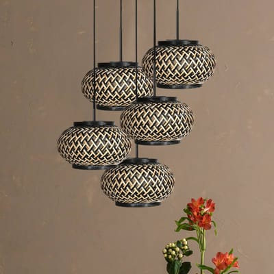 Ronde hanglamp Nox Light 4523ZW - Hoogte verstelbaar 50-330 cm - Bamboe en metaal - zwart - Steinhauer