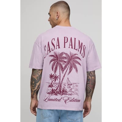 Gewassen Oversized Casa Palms Print T-shirt | Washed Pink | Size XS