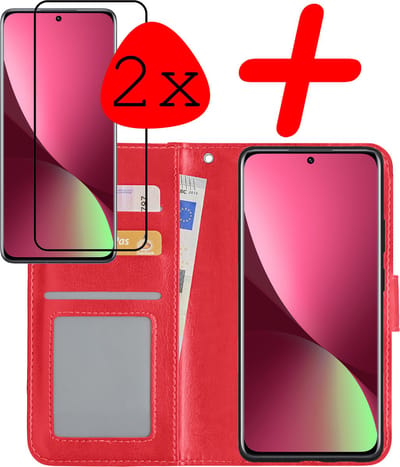 Hoesje Met 2x Screenprotector - Geschikt voor Xiaomi 12X - Luxe Pasjeshouder - Bookcase Portemonee - Flip Case - Kunstleer Book Case - Flipcase Hoes - Book Cover - Walletcase - Portemonneehoes - Rood