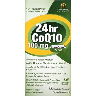 Genceutic Naturals, CoQ10 24 heures, 100 mg, 60 gélules végétales