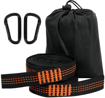 Hangmatten met 2 haken, karabijnhaak, 300 cm, camping, hangriemen met draagtas, extra sterke, lichte en boomvriendelijke hangmat, eenvoudige installatie voor hangmat, schommel, oranje