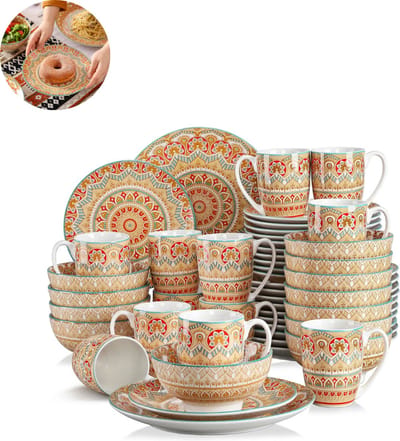 Luxe Serviesset – 48 delig – 12 persoons – Porselein - Bordenset – Dinner platen – Dessertborden - Kommen - Mokken - Schaaltjes - Meerkleurig