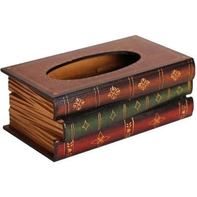 Boekvormige Vintage Tissueboxhoes Artistieke Houten Papier Extractie Doos Creatieve Tissue Organizer Doos voor Huisdecoratie black