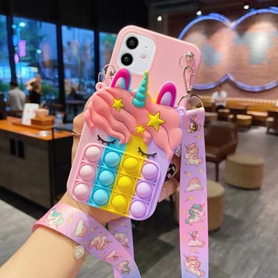 3D Cartoon Portemonnee Telefoonhoesje Voor Samsung Galaxy S24 Ultra S23 S22 Plus S21 S20 FE S10 S9 S8 Lanyard Band Nekketting Eenhoorn Cover Galaxy S20 FE&Case & Strap