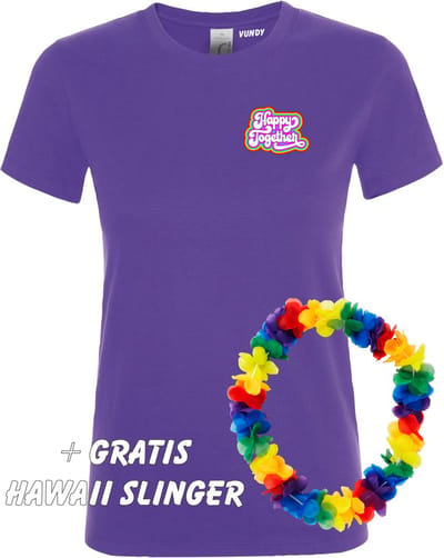 Dames T-shirt Happy Together Regenboog klein | Love for all | Gay Pride | Regenboog LHBTI | Paars dames | maat XS