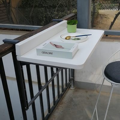 Vouwende Balkontafel - Opvouwbaar Tafelblad - Ruimtebesparend Buiten - Verstelbare Montage - 120x40cm Desktop - Wit