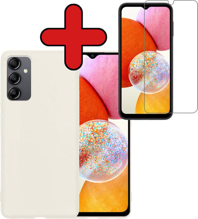 Hoesje - Met Screenprotector - Geschikt voor Samsung Galaxy A14 - Sterk & Shockproof - Telefoon Hoes - Back Cover - Siliconen Case - Telefoonhoes - Wit