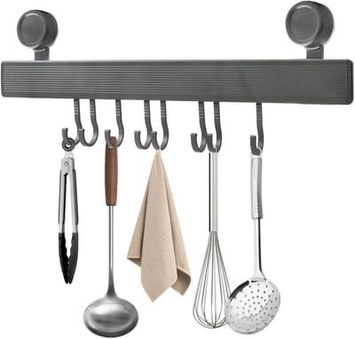 Koken zonder boren: 40 cm zuignap haakstrip met 8 verstelbare haken, 20 kg draagvermogen, ideaal voor keuken, badkamer en slaapkamer organisatie