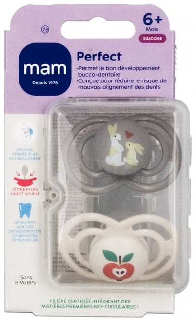 MAM 2 Perfect Dieren Fopspenen vanaf 6 Maanden (Modellen : Konijnen en appels)