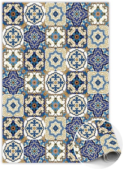 Tulup Vinyl Tapijt - Portugese tegels Binnen Tapijt - 60 x 90 cm - Geel Vloerkleed Op Vinyl - Vinylmat - PVC Floor Mat - Haltapijt - Kantoortapijt