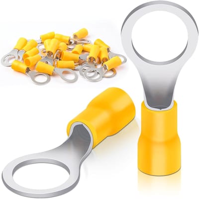 20 stuks ringkabelschoenen 4,0-6,0 mm² met gat-Ø M10, gedeeltelijk geïsoleerd, pvc en vertind koper