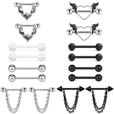 Dailygoods- Tepelpiercing 8 Stuks - Roestvrij Staal - Elegant Design - Comfortabel - Geen Vervorming - Geschikt voor Alle Leeftijden - Piercing