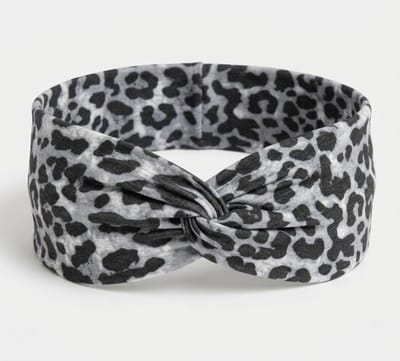 Grijs zwarte haarband dames – elastische brede haarband – stoffen haar accessoire met luipaardprint – modieuze en comfortabele stijl