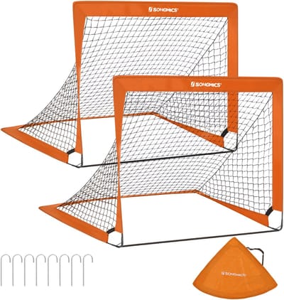 SONGMICS - Voetbal Spullen - Voetbaldoel - Voetbaldoel 2 Stuks voor Kinderen - Pop-up Snel Opzetten - Voor Tuin - Glasvezel Stokken