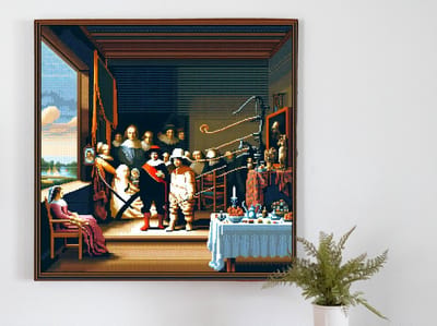 Pixel art rembrandt schilderij | Rembrandt's masterpieces reimagined with a modern digital pixel twist | Kunst - 30x30 centimeter op Canvas | Foto op Canvas