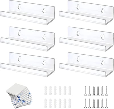 Vinyl Plank Rekken voor Muur, 6 Stuks Vinyl Plank Houder, Ruimtebesparende CD Wandmontage voor Woonkamer, Slaapkamer en Winkel