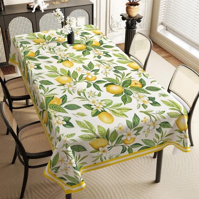 Zomer Citroen Bloemendruk Tafelkleed voor Tafeldecoratie Aquarel Citroen Groene Bladeren Keuken Eetkamertafelkleed Picknick Feest Decoratie 90x140cm beige