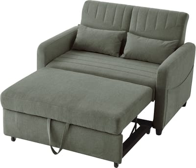 REDOM - Slaapbank - Uitschuifbaar - 3-Standen Verstelbare Rugleuning - Modern - Katoen-Linnen - Legergroen - 166 x 95 cm