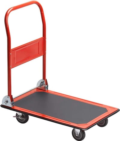 Inklapbare platformwagen 150 kg draagvermogen - parkeerrem - transporthulp - zwenkwielen - antislipcoating - stalen vouwwagen