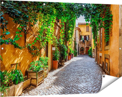 Gards Tuinposter Straatje in Rome met Groene Planten - 120x80 cm - Tuindoek - Tuindecoratie - Wanddecoratie buiten - Tuinschilderij