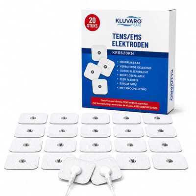 Kluvaro TENS EMS Elektroden Pads - Elektrodentherapie Apparaat - 3,5 mm Stekkersluiting - Extra Kleefkracht - 5x5 cm - 20 stuks