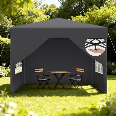 Pop-up paviljoen - Vouwtent Partytent - Buitenfeesten Organiseren - Snelle Eénpersoonsmontage - 2.5x2.5M - Antraciet