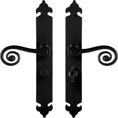 Deurkruk op schild - Smeedijzer zwart - Gietijzer - GPF - GPF6200.60 smeedijzer zwarte Deurklink Kera op WC55/8, 291x41x4mm