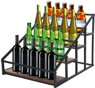Unyqoos® Stijlvol houten wijnrek met metalen houders en dienblad voor keuken en bar