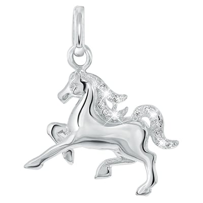 Lucardi Meisjes Kinderketting met hanger met plating - Dier - Zirkonia - Cadeau - Echt Zilver - Zilverkleurig
