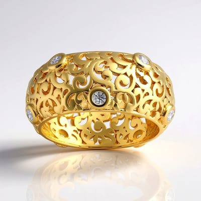 Cavill - Zilveren Ring Filigraan met 10 Cambodjaanse Zirkonen 0,50 ct - Vergulde Bezelzetting - Elegante Damesring - Rond Slijpsel