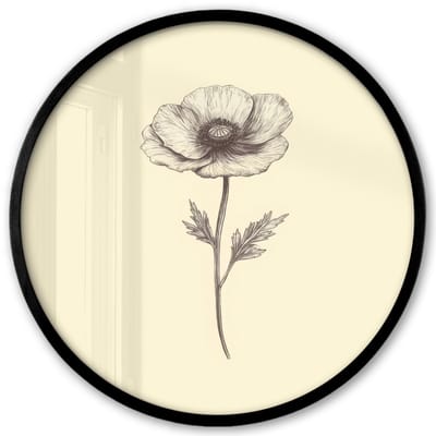 Poster in lijst Rond - Fotolijst 40x40 cm - Posters - Klaproos - Illustratie - Zwart - Ronde posterlijst zwart - Decoratie - Wanddecoratie woonkamer - Muurdecoratie slaapkamer