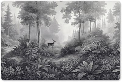 Placemats 45x30 cm - Placemat kunststof - 1 stuk - Bos - Hert - Zwart - Wit - Borden onderleggers - Decoratie voor op tafel - Keuken tafeldecoratie accessoires - Vinyl onderlegger - Tafelversiering