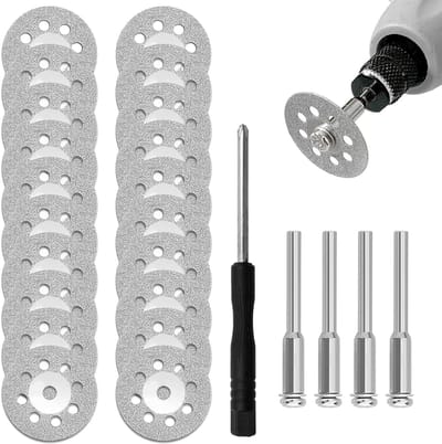 Ronte - Diamantdoorslijpschijf 22 mm met 4 doorn, 1 schroevendraaier - Voor steen, glas, tegels - Accessoires voor rotatiegereedschap