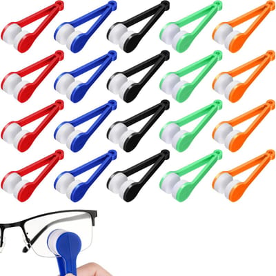 20-delige Brillenpoetser -Mini brillenreinigingsborstel - Microvezel brillenreiniger - Zachte reinigingstool - Brillenreinigingsclip - Geschikt voor het reinigen van brillen, computerschermen, cameraoppervlakken - Rood, groen, blauw, zwart, oranje