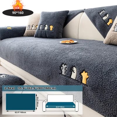 Livano Bankhoes - Bankbeschermer - Stretch - Sofa Cover - Pluche - Donkergrijs - 2 Zits 90x160